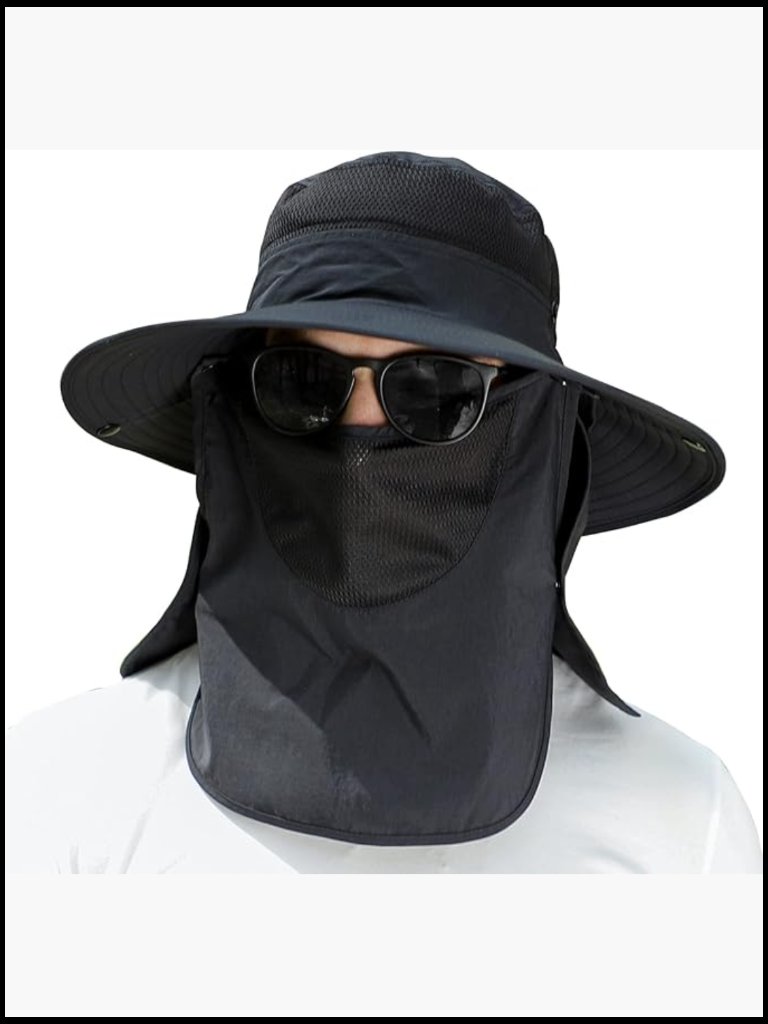 Upf 50+ Wide Brim Fishing Hat Detachable Face Cover Neck Flap Unisex Outdoor